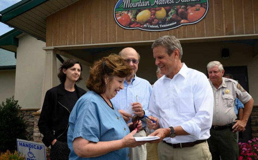 Governor greeting and speaking with community members at a Tennessee event
